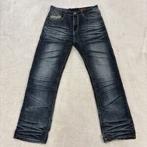 CHAMS Vintage Premium Jeans Mens 34 Y2K Distressed Whiskered Flap Pocket Denim